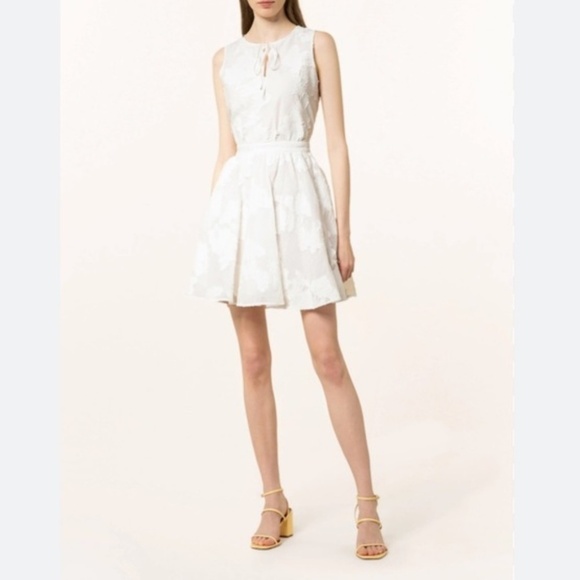 TED BAKER LONDON Mini Dress Maylee Floral Appliqué Tie-front Cotton White 6 - Picture 1 of 16